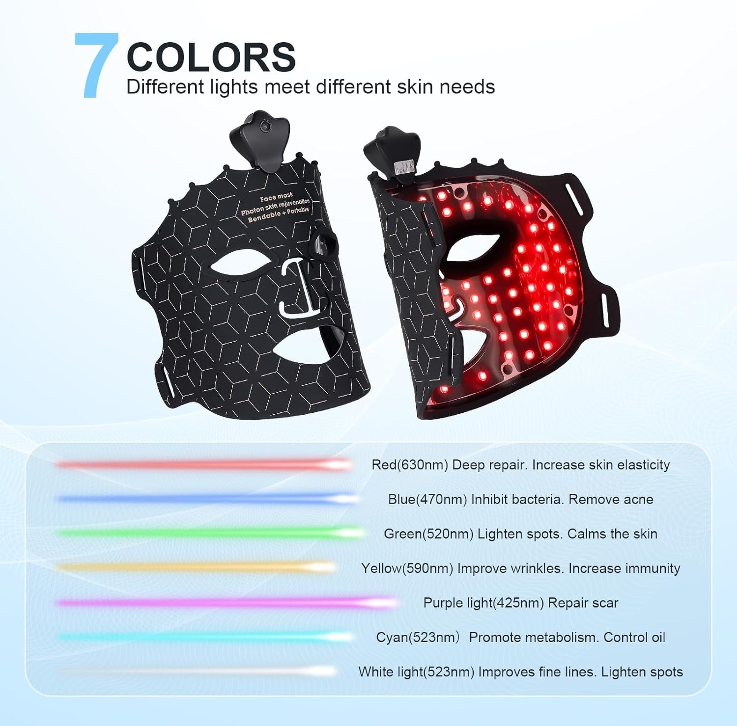 Máscara De Terapia De Luz Facial LED Máscara De Terapia De Luz Roja 7 Colores Máscara De Cara LED Para Dispositivo De Belleza De Cara Y Cuello Para Rejuvenecimiento De La Piel