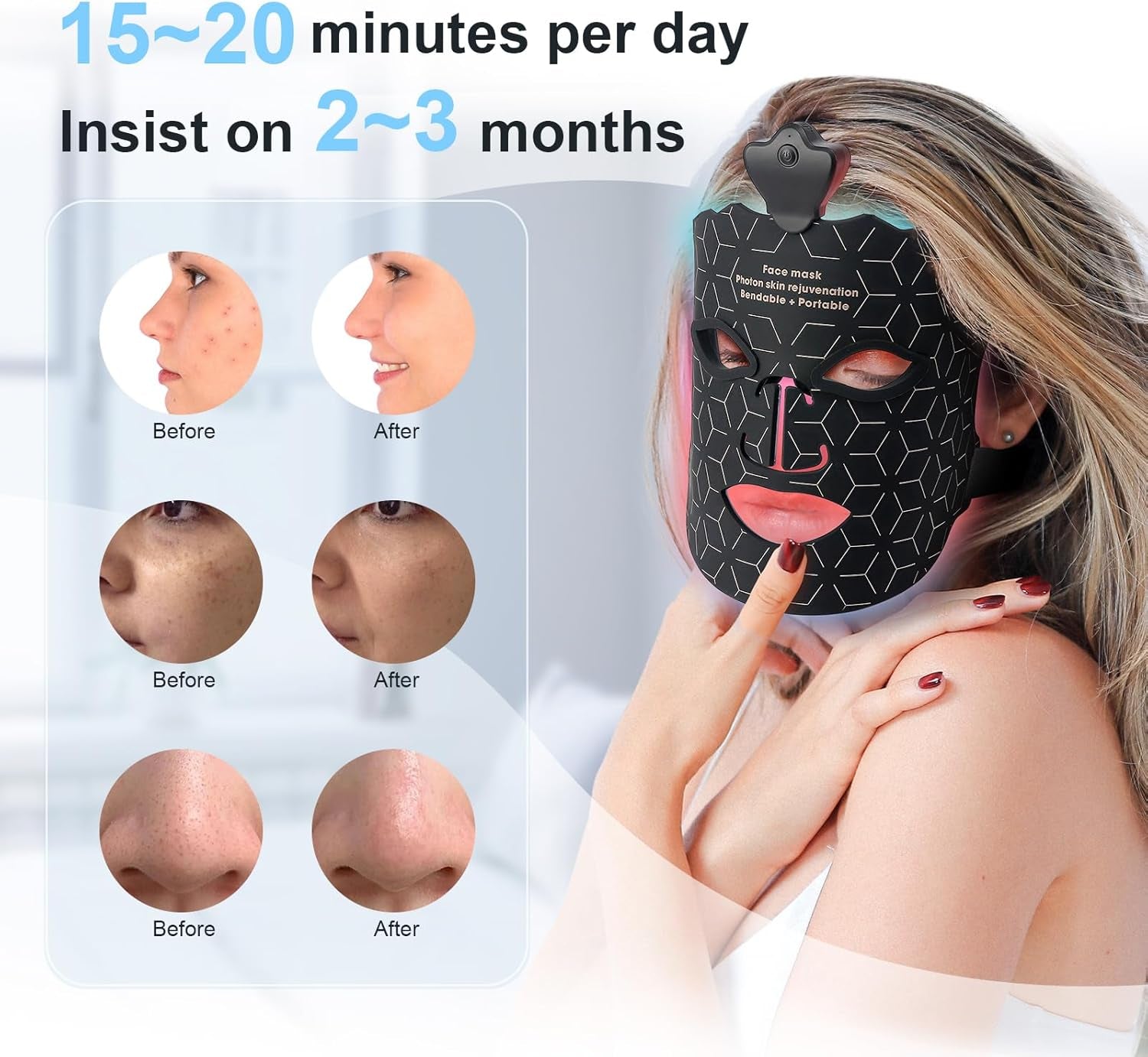 Máscara De Terapia De Luz Facial LED Máscara De Terapia De Luz Roja 7 Colores Máscara De Cara LED Para Dispositivo De Belleza De Cara Y Cuello Para Rejuvenecimiento De La Piel